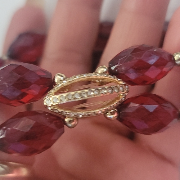 Ruby & Gold w/Crystals Beaded Double Bracelet - Picture 4 of 4
